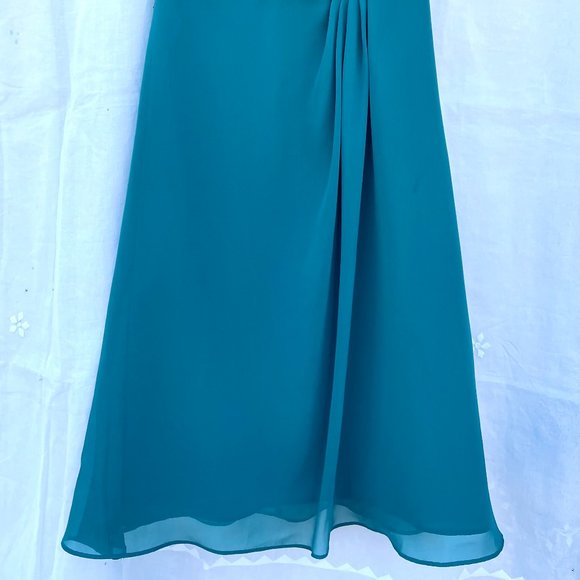 Alfred Angelo Short Bridesmaid Dress SZ 2 Teal Green "Tealness" Halter Chiffon - Picture 2 of 6